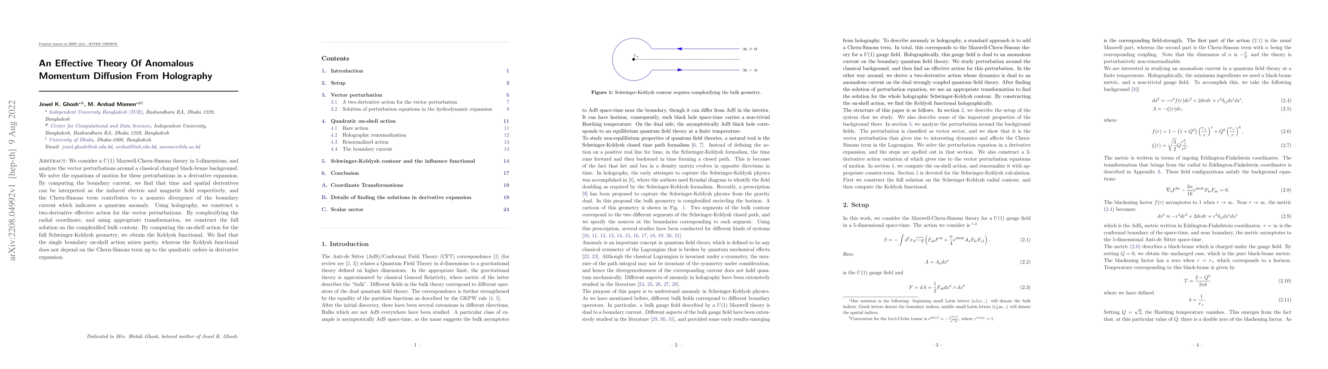 Thumbnail for An Effective Theory Of Anomalous Momentum Diffusion From Holography