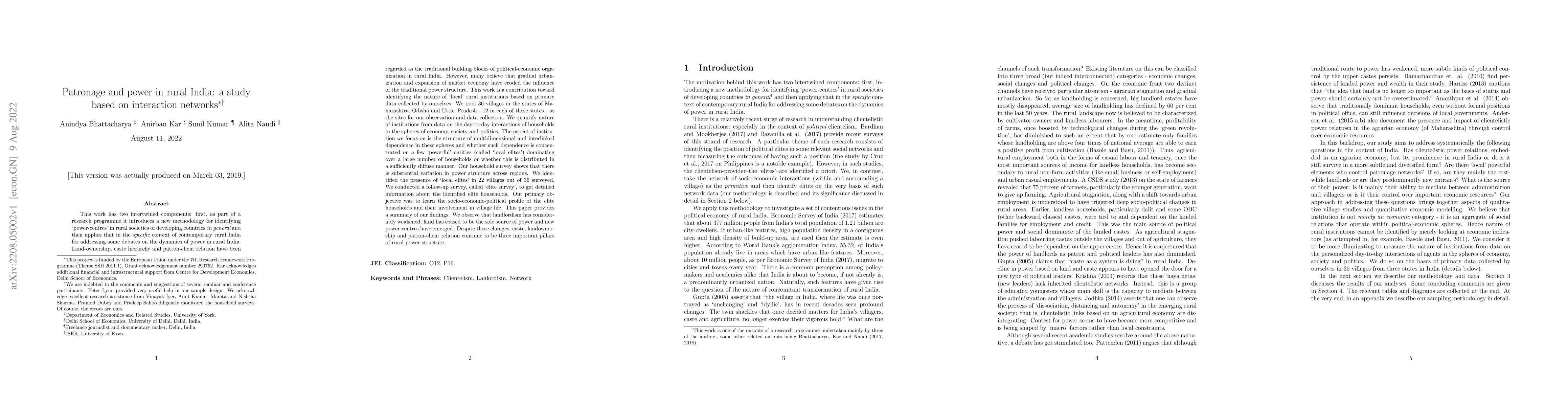 Thumbnail for Patronage and power in rural India: a study based on interaction
  networks