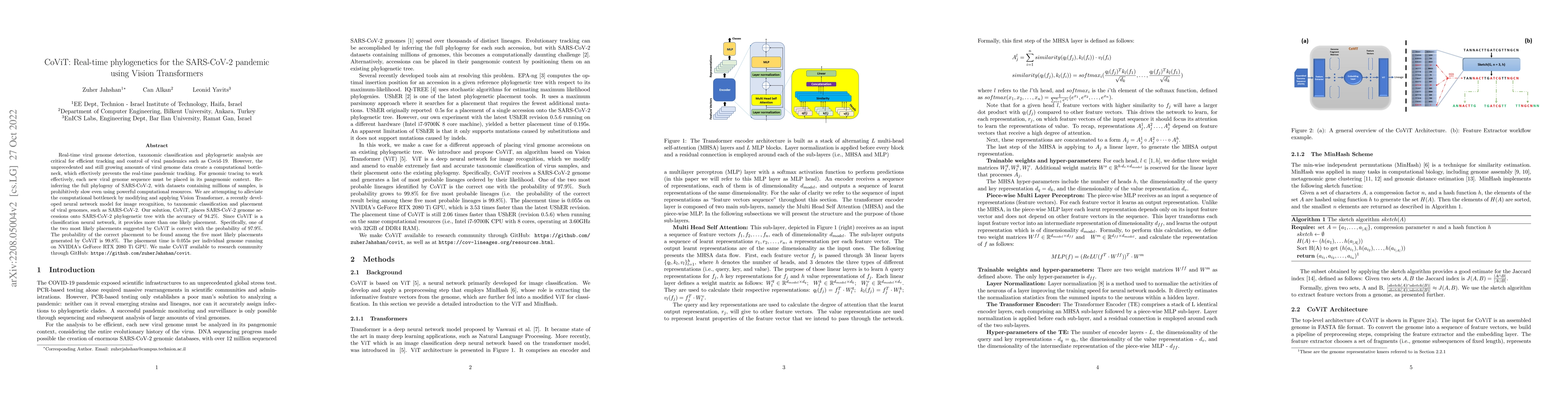 Thumbnail for CoViT: Real-time phylogenetics for the SARS-CoV-2 pandemic using Vision
  Transformers