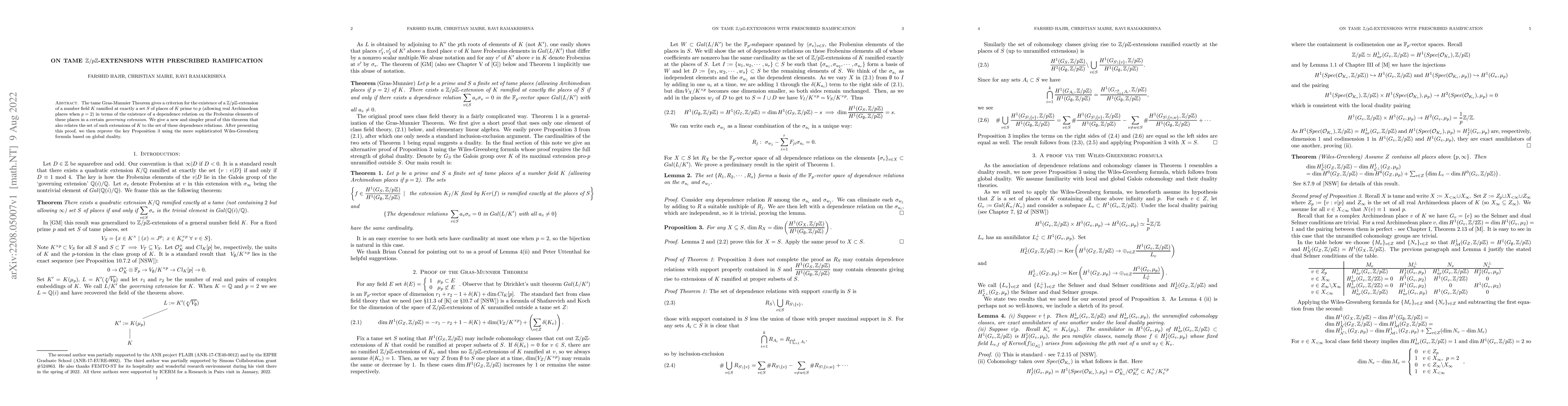 Thumbnail for On tame ${\mathbb Z}/p{\mathbb Z}$ extensions with prescribed
  ramification