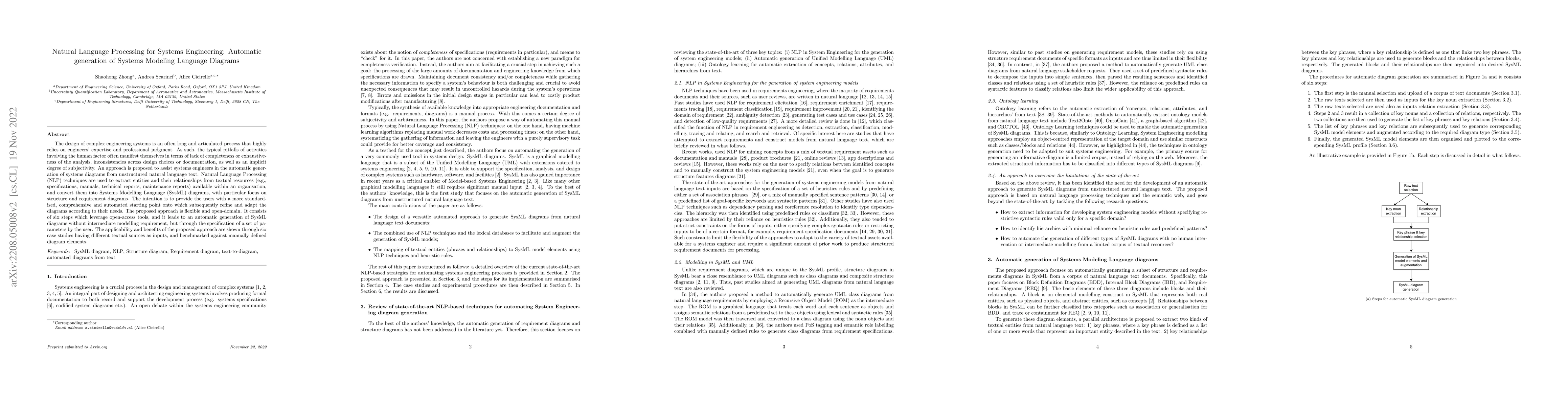 Thumbnail for Natural Language Processing for Systems Engineering: Automatic
  Generation of Systems Modelling Language Diagrams