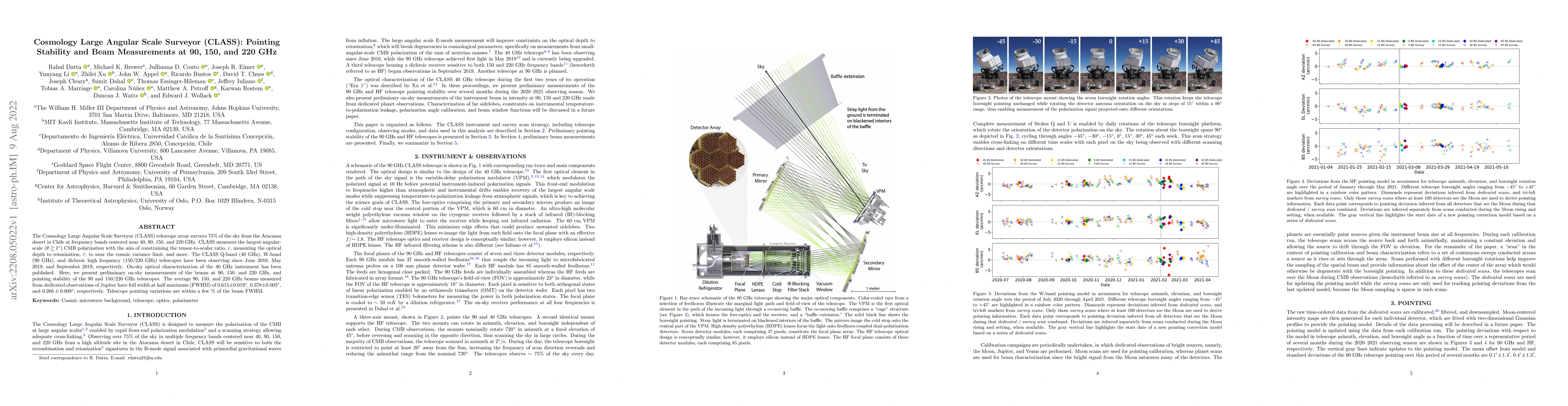 Thumbnail for Cosmology Large Angular Scale Surveyor (CLASS): Pointing Stability and
  Beam Measurements at 90, 150, and 220 GHz