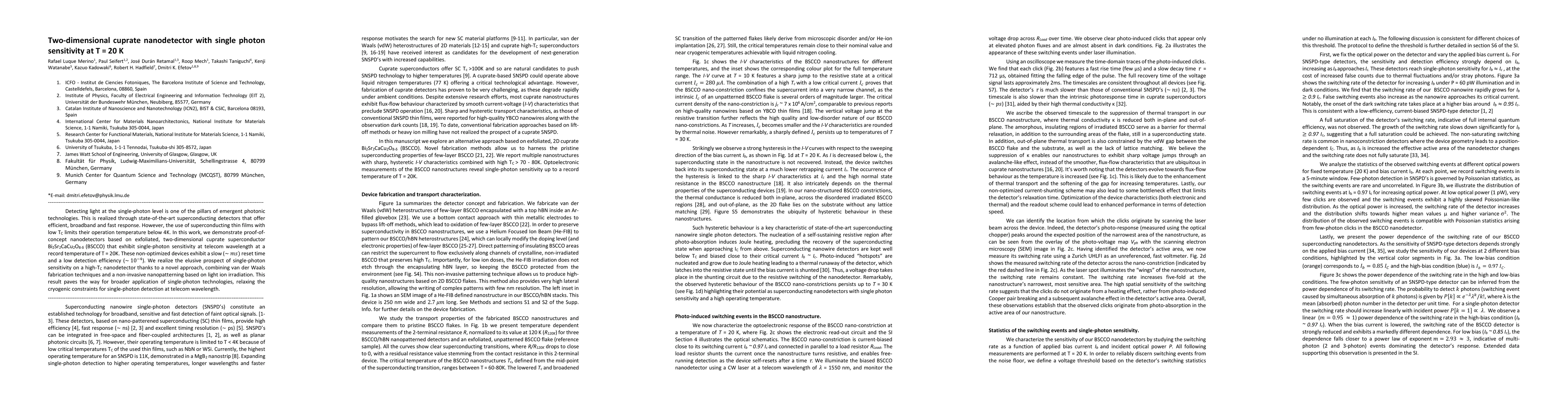 Thumbnail for Two-dimensional cuprate nanodetector with single photon sensitivity at T
  = 20 K