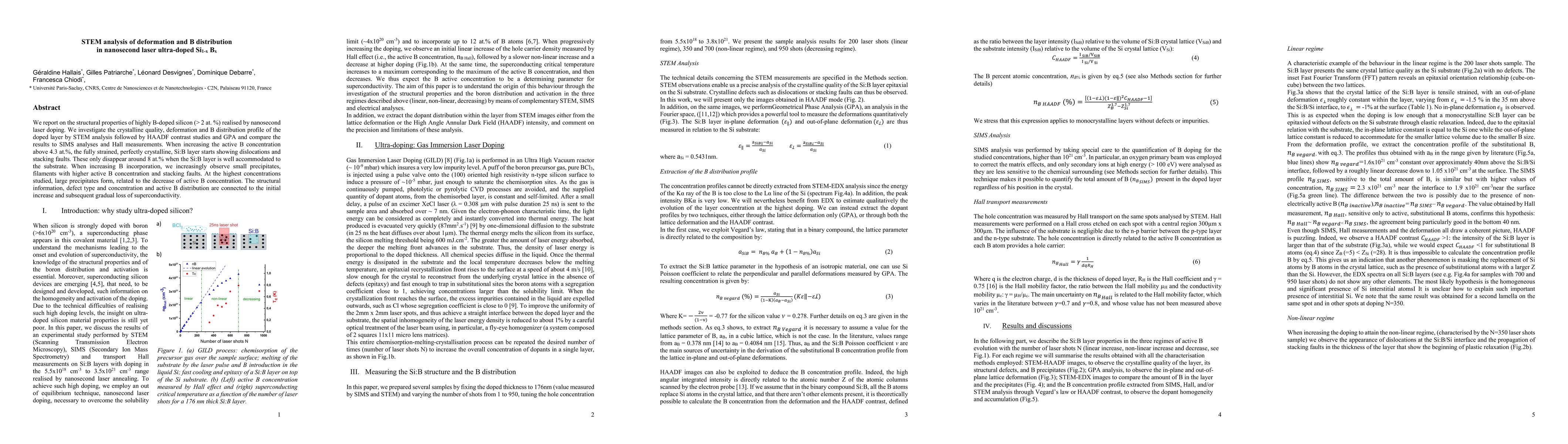 Thumbnail for STEM analysis of deformation and B distribution in nanosecond laser
  ultra-doped Si$_{1-x}$ B$_x$