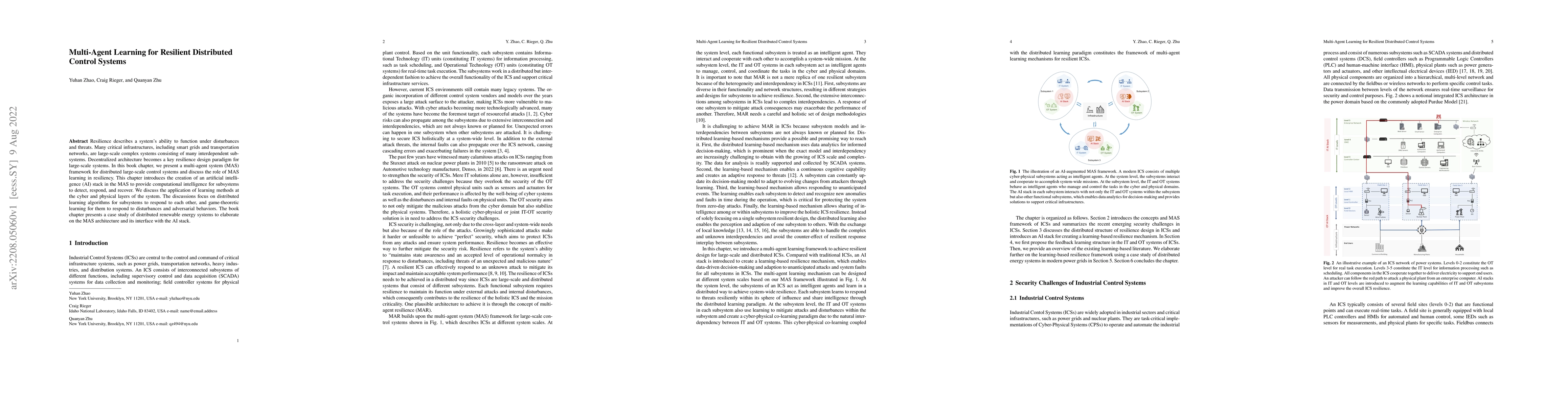 Thumbnail for Multi-Agent Learning for Resilient Distributed Control Systems