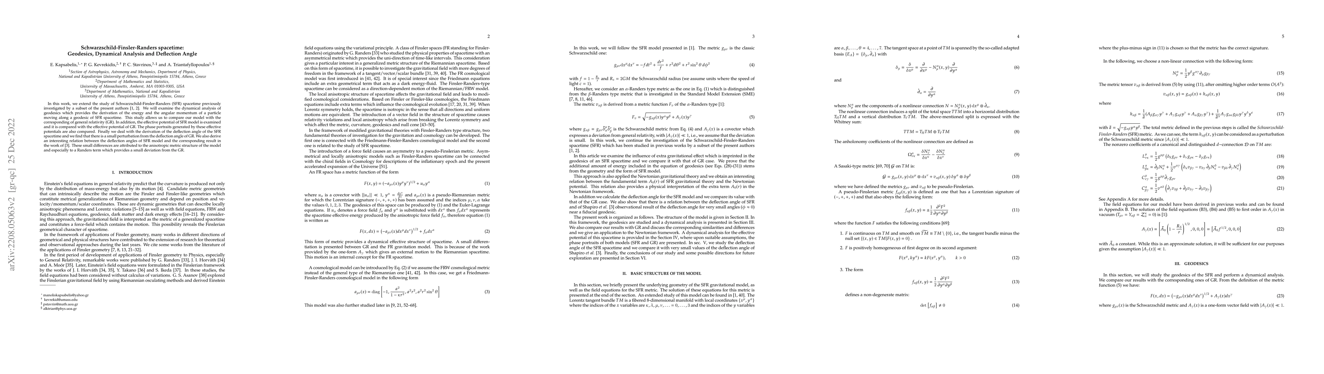Thumbnail for Schwarzschild-Finsler-Randers spacetime: Dynamical analysis, Geodesics
  and Deflection Angle