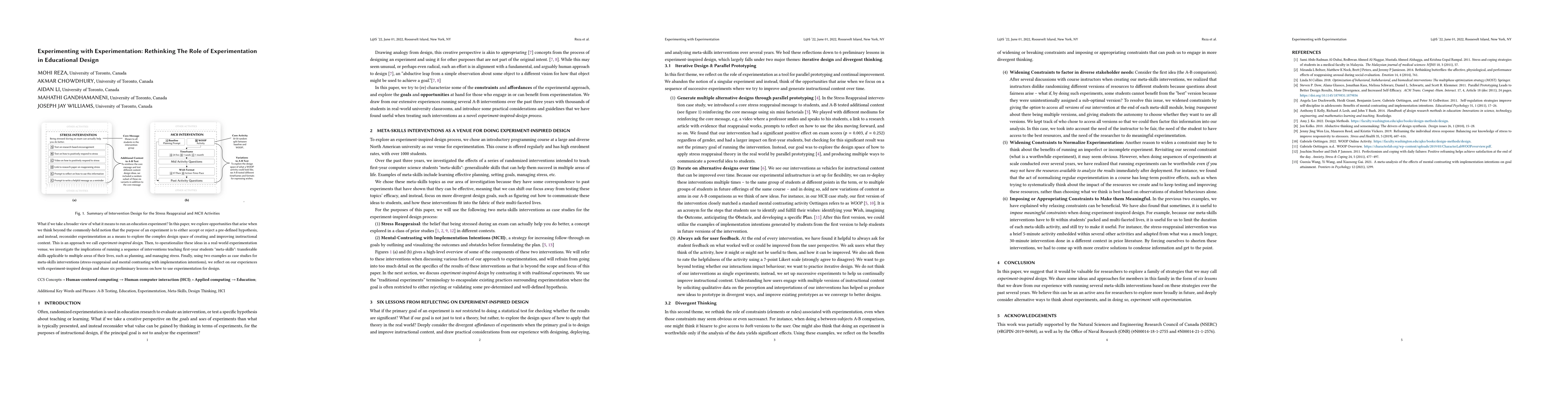 Thumbnail for Experimenting with Experimentation: Rethinking The Role of
  Experimentation in Educational Design