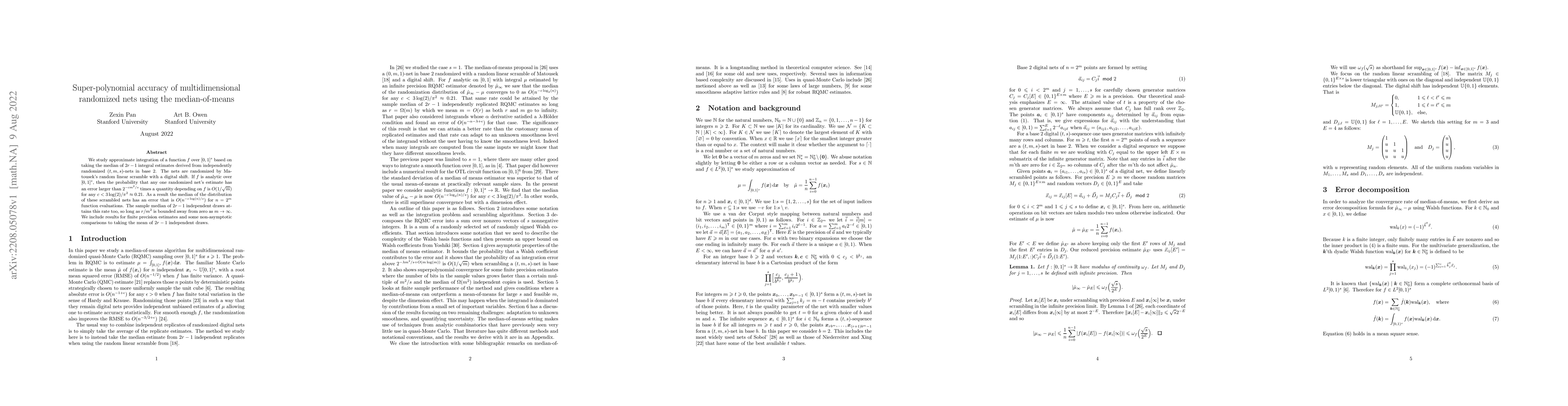 Thumbnail for Super-polynomial accuracy of multidimensional randomized nets using the
  median-of-means