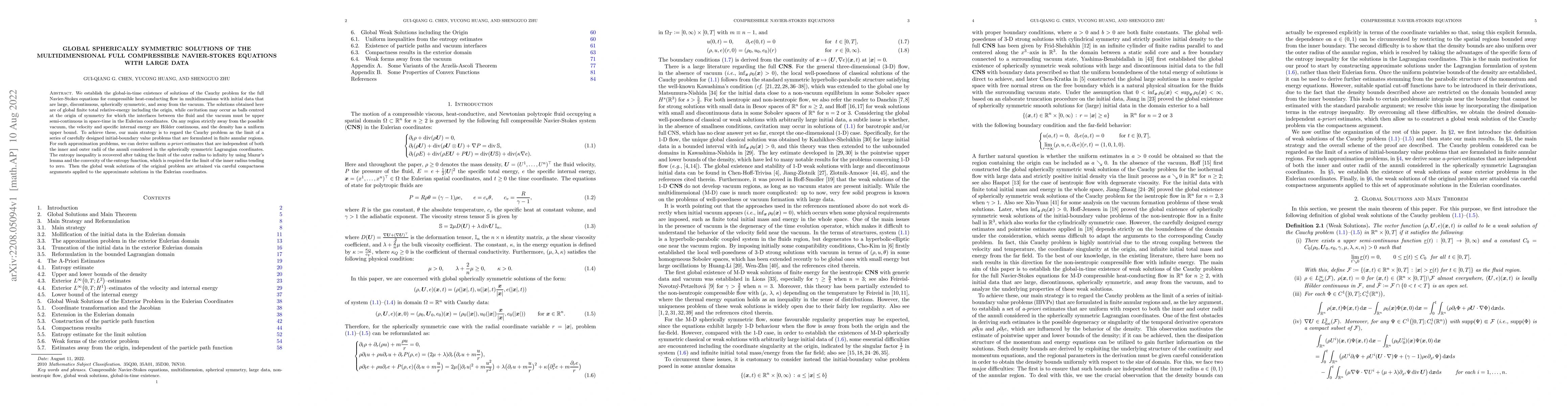 Thumbnail for Global Spherically Symmetric Solutions of the Multidimensional Full
  Compressible Navier-Stokes Equations with Large Data