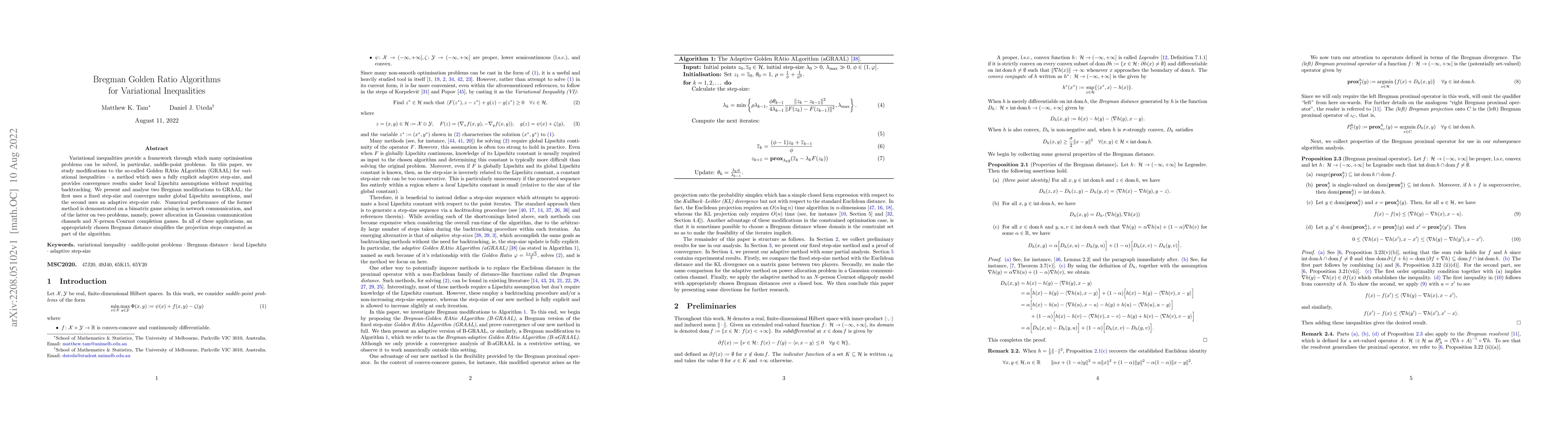 Thumbnail for Bregman Golden Ratio Algorithms for Variational Inequalities