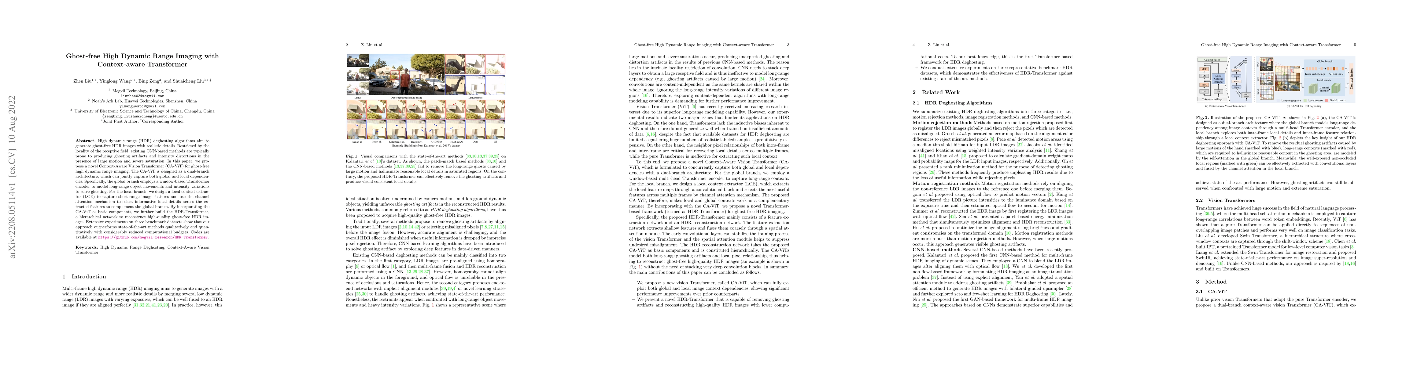 Thumbnail for Ghost-free High Dynamic Range Imaging with Context-aware Transformer