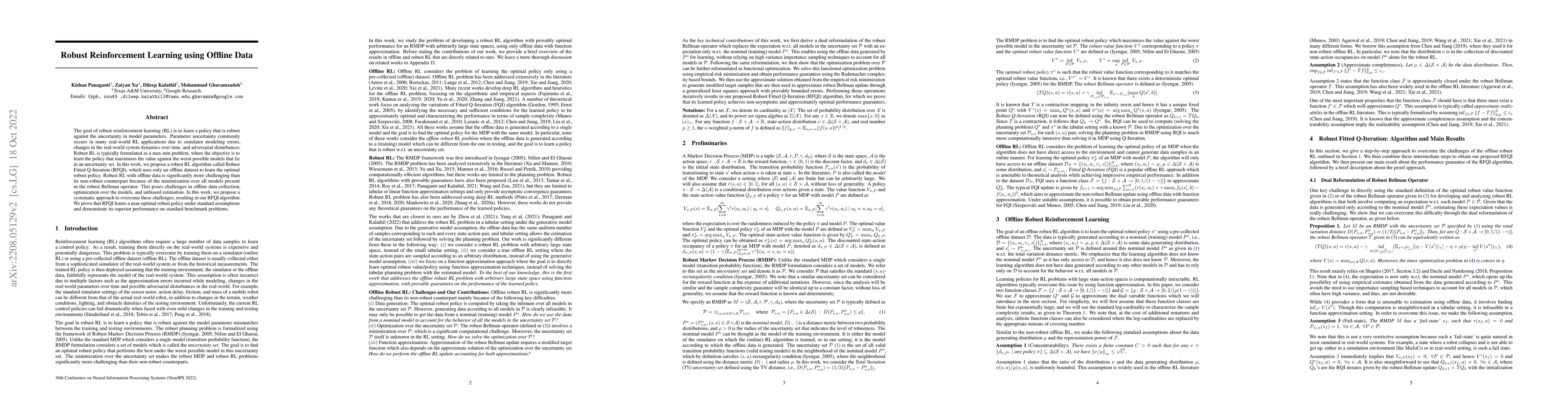Thumbnail for Robust Reinforcement Learning using Offline Data