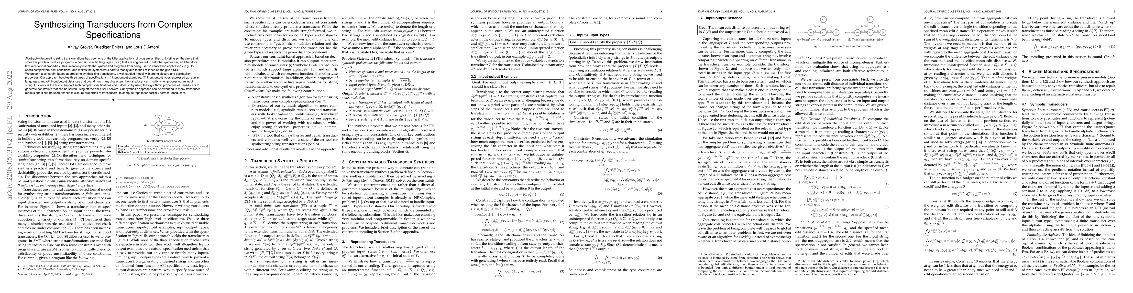 Thumbnail for Synthesizing Transducers from Complex Specifications