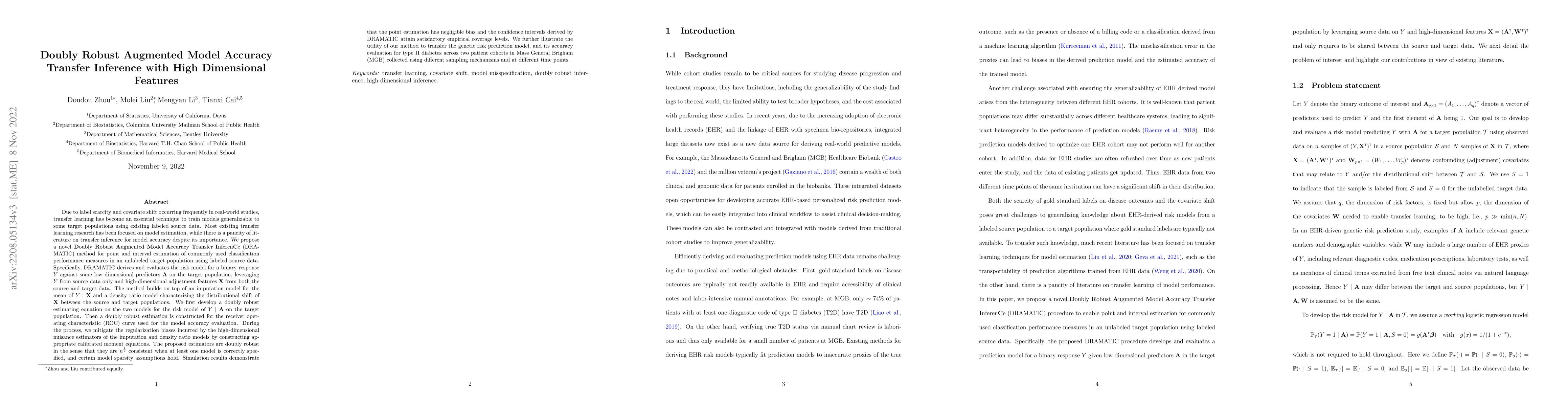 Thumbnail for Doubly Robust Augmented Model Accuracy Transfer Inference with High
  Dimensional Features