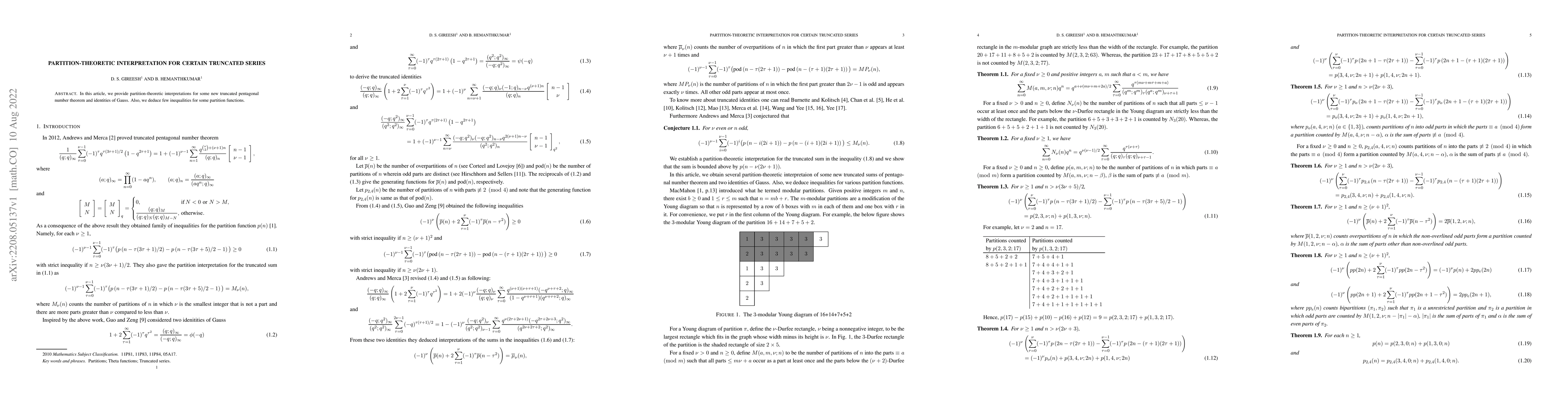 Thumbnail for Partition-theoretic interpretation for certain truncated series