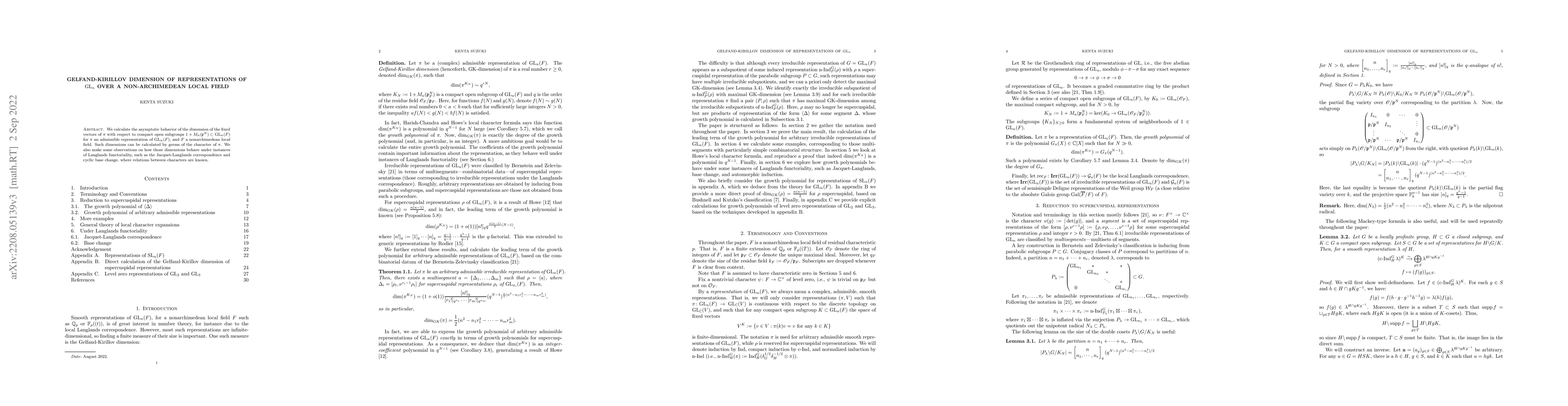 Thumbnail for Gelfand-Kirillov dimension of representations of $\mathrm{GL}_n$ over a
  non-archimedean local field