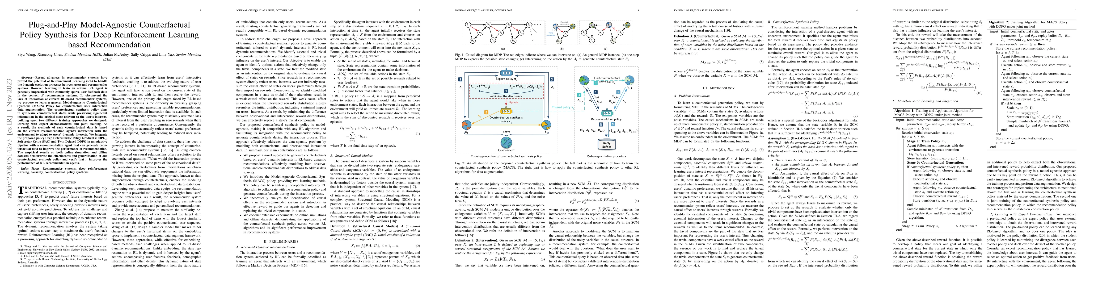 Thumbnail for Plug-and-Play Model-Agnostic Counterfactual Policy Synthesis for Deep
  Reinforcement Learning based Recommendation
