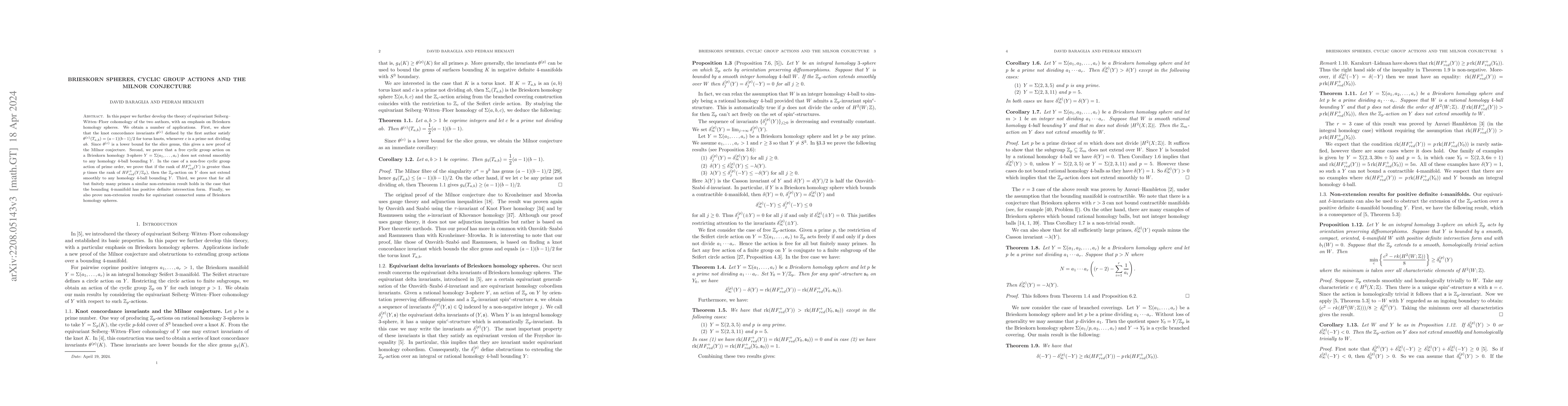 Thumbnail for Brieskorn spheres, cyclic group actions and the Milnor conjecture