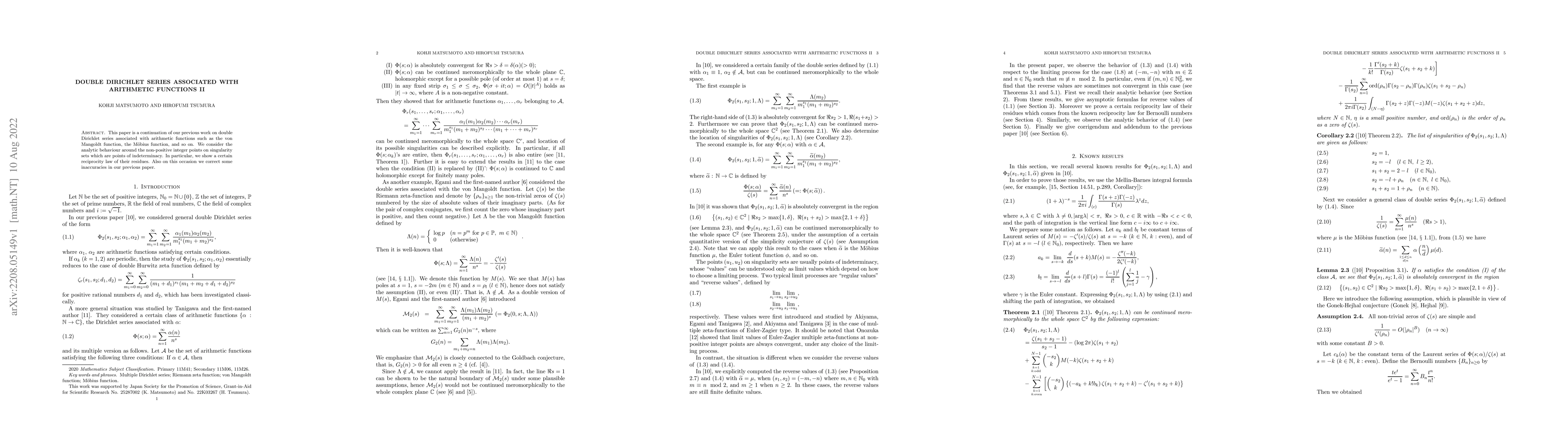 Thumbnail for Double Dirichlet series associated with arithmetic functions II