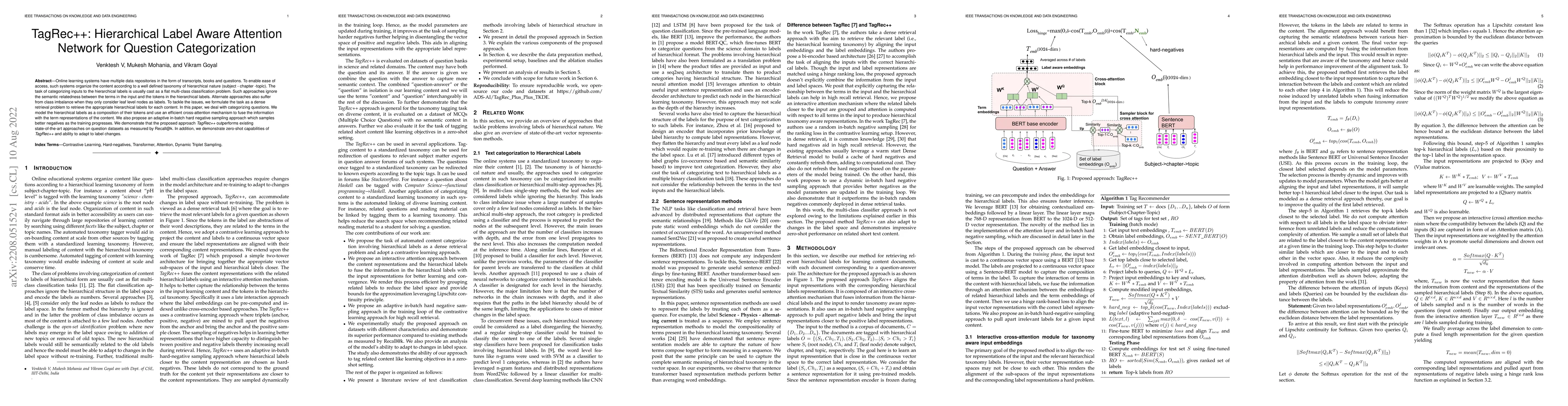 Thumbnail for TagRec++: Hierarchical Label Aware Attention Network for Question
  Categorization