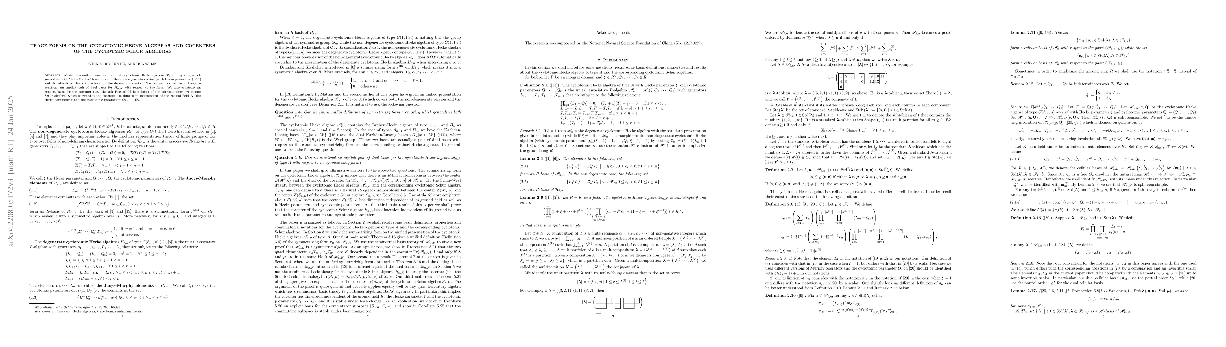 Thumbnail for Trace forms on the cyclotomic Hecke algebras and cocenters of the
  cyclotomic Schur algebras