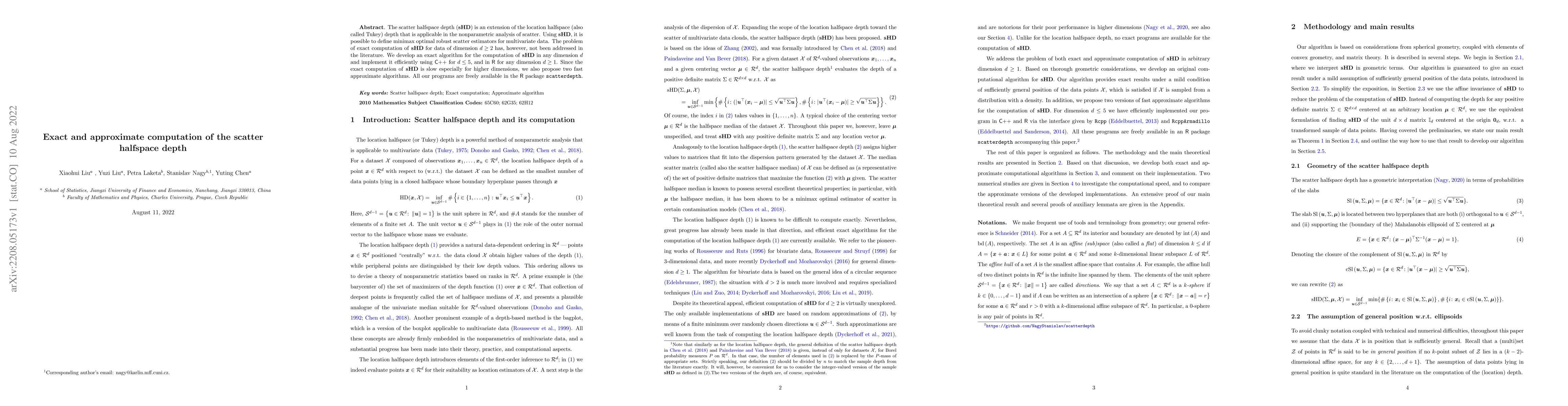 Thumbnail for Exact and approximate computation of the scatter halfspace depth
