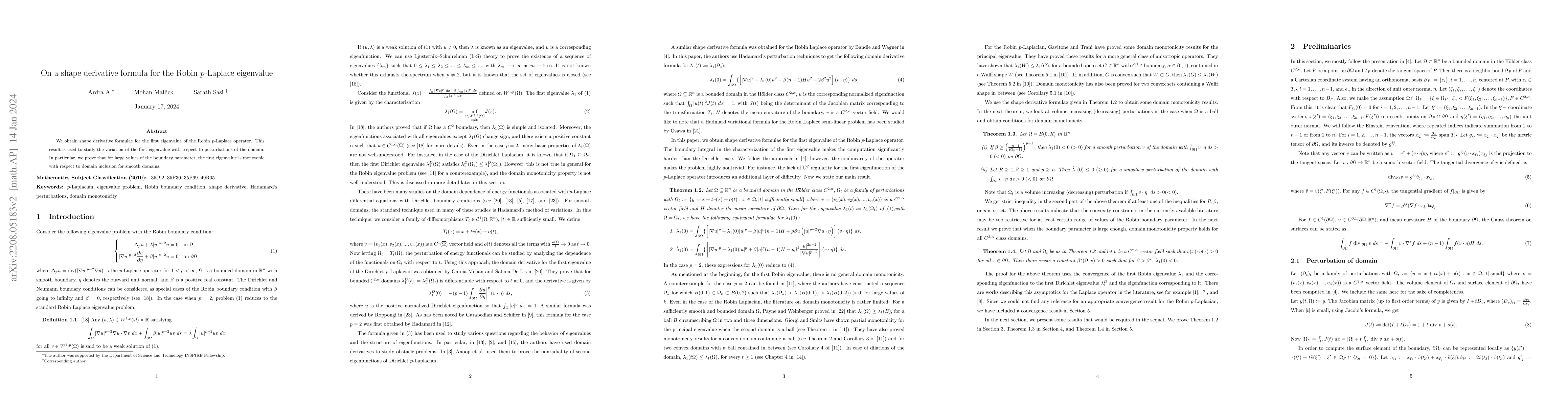 Thumbnail for On a shape derivative formula for the Robin $p$-Laplace eigenvalue