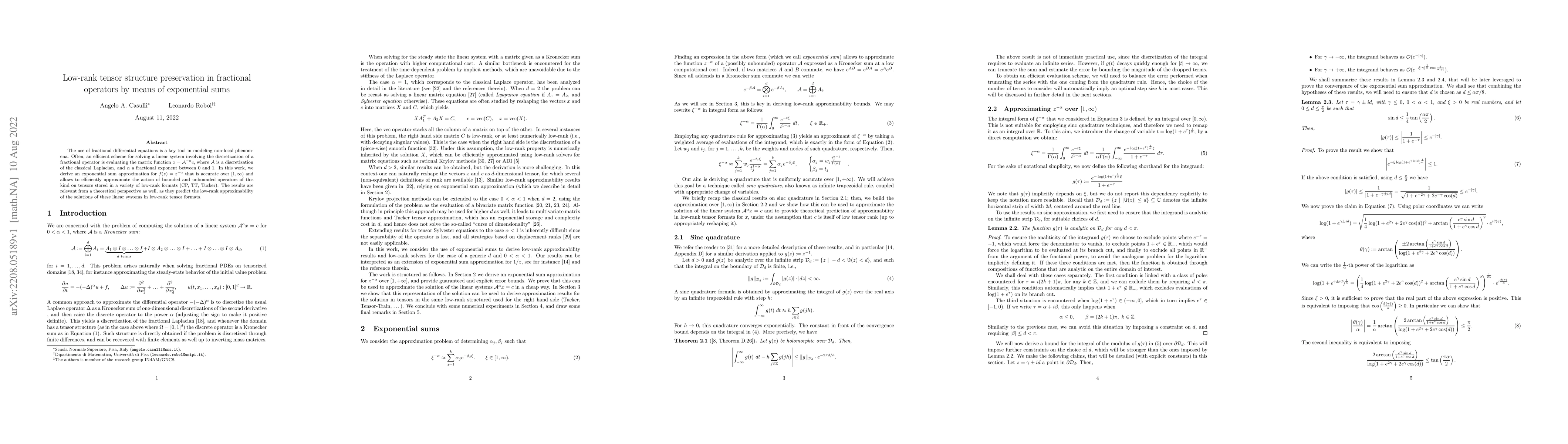 Thumbnail for Low-rank tensor structure preservation in fractional operators by means
  of exponential sums