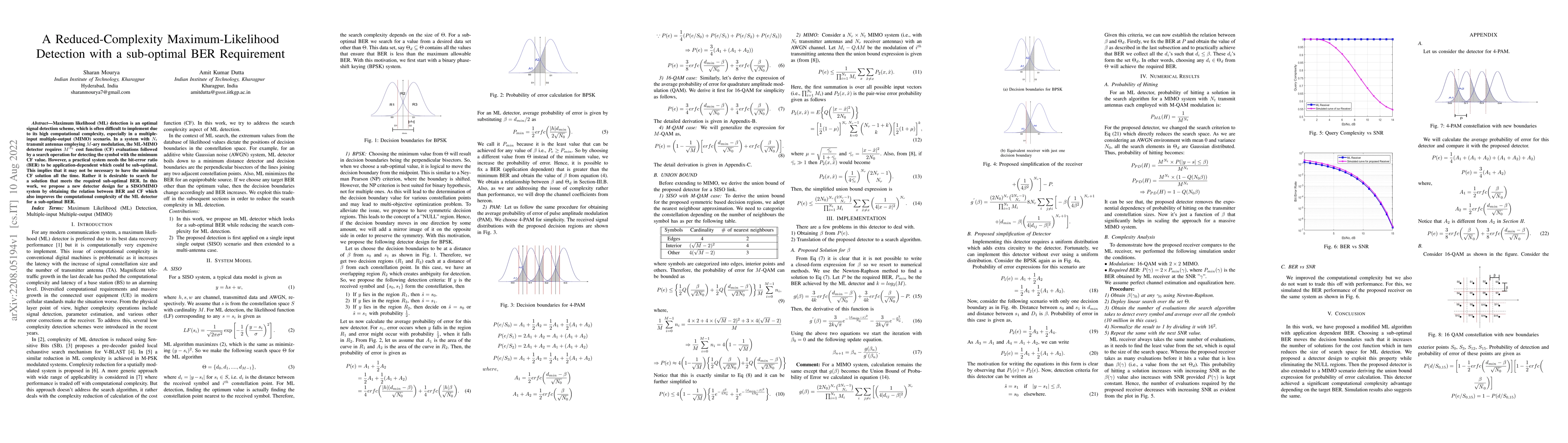 Thumbnail for A Reduced-Complexity Maximum-Likelihood Detection with a sub-optimal BER
  Requirement