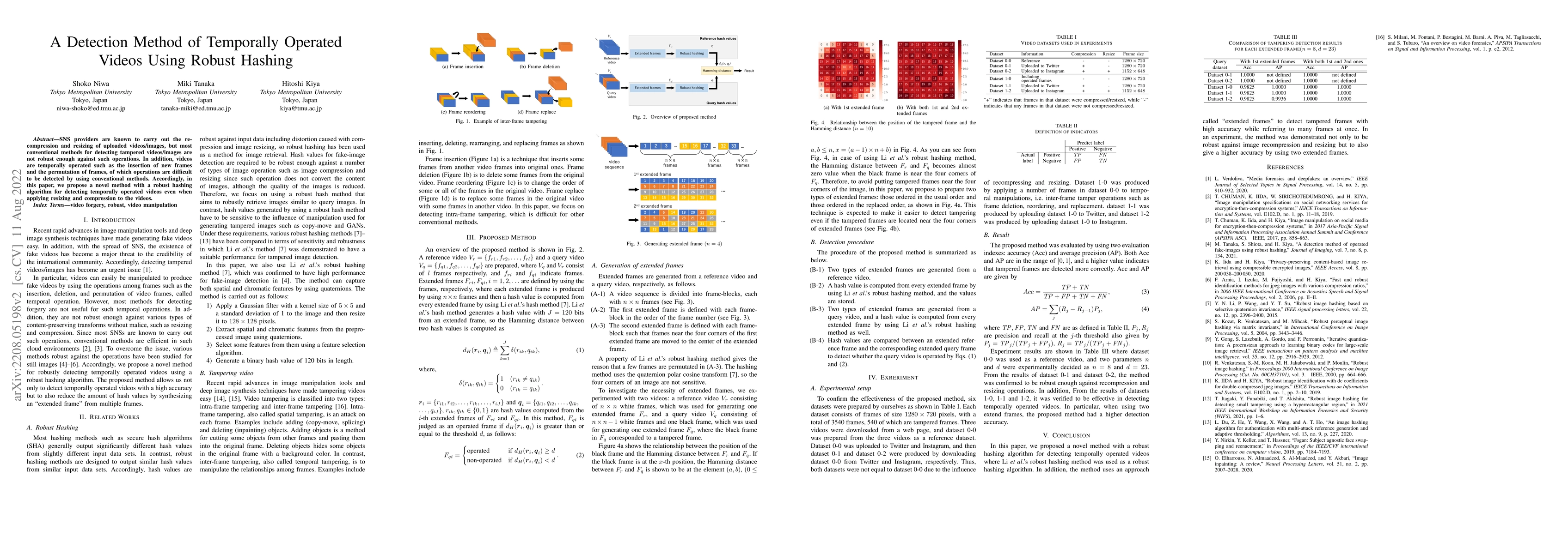 Thumbnail for A Detection Method of Temporally Operated Videos Using Robust Hashing