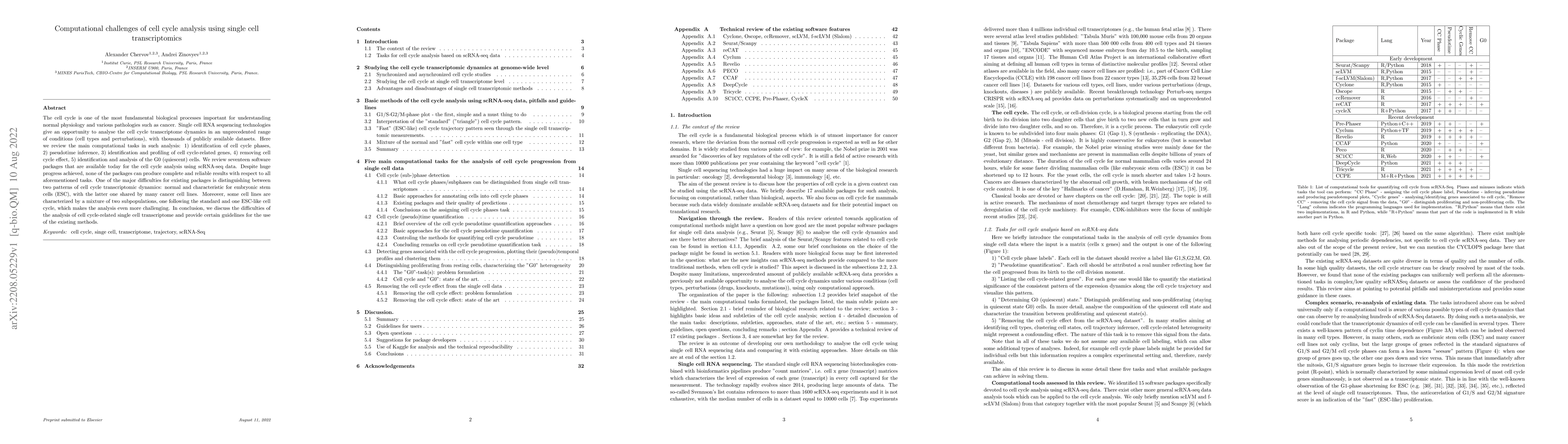 Thumbnail for Computational challenges of cell cycle analysis using single cell
  transcriptomics