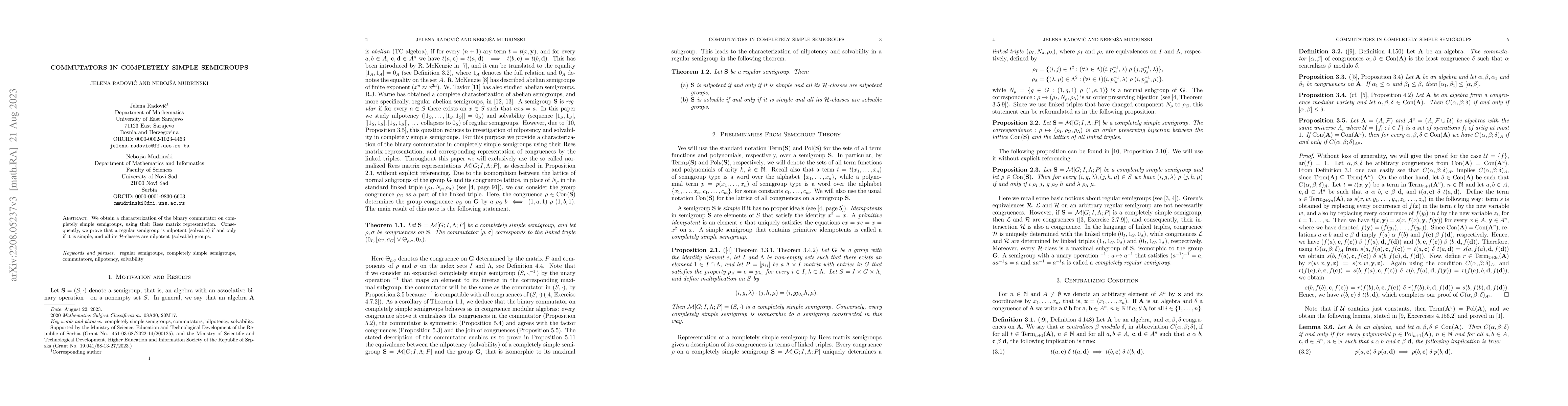 Thumbnail for Commutators in Completely Simple Semigroups