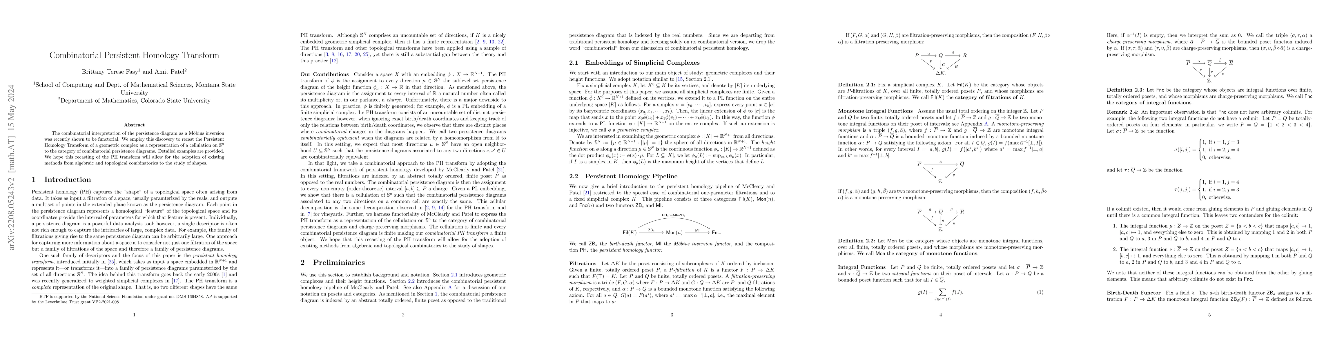 Thumbnail for Combinatorial Persistent Homology Transform