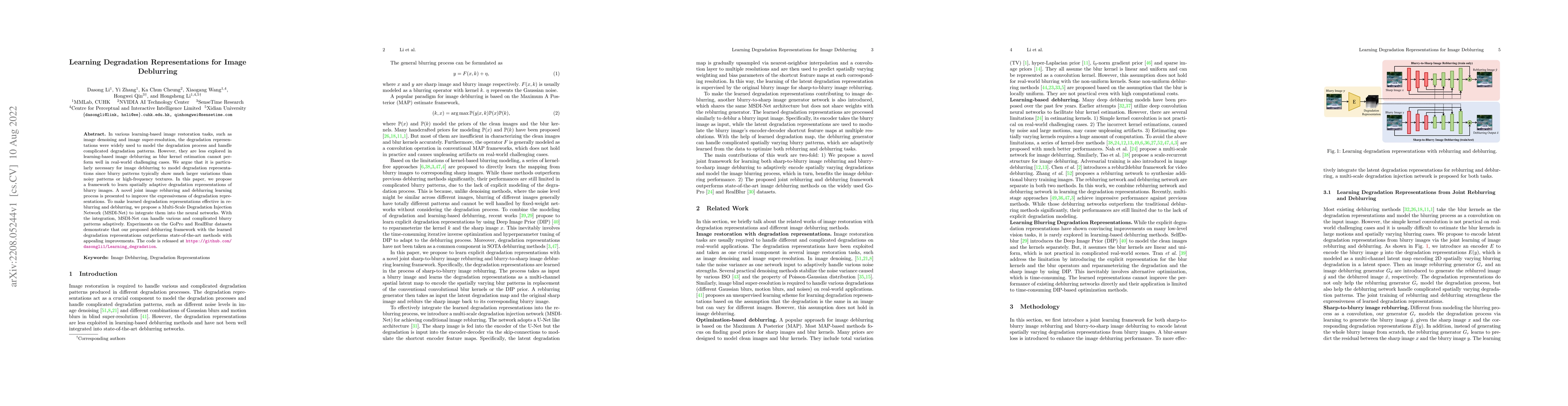Thumbnail for Learning Degradation Representations for Image Deblurring