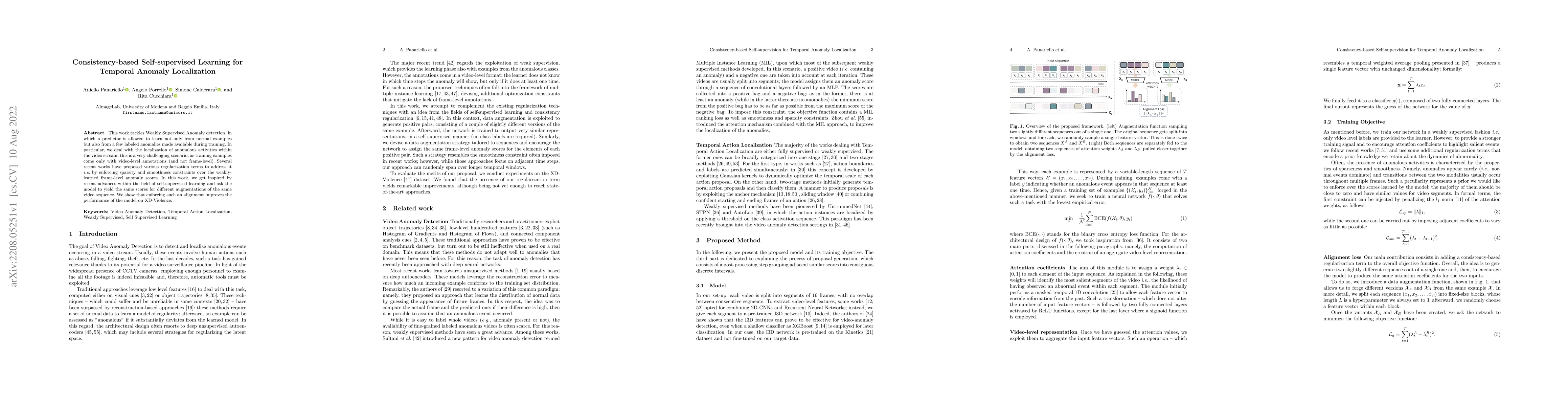 Thumbnail for Consistency-based Self-supervised Learning for Temporal Anomaly
  Localization