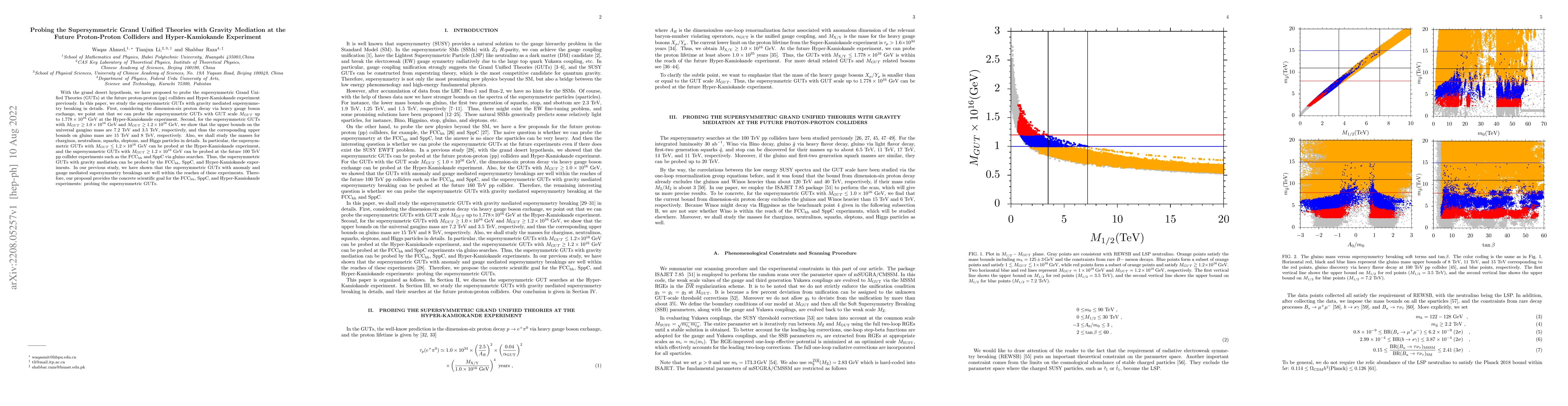 Thumbnail for Probing the Supersymmetric Grand Unified Theories with Gravity Mediation
  at the Future Proton-Proton Colliders and Hyper-Kamiokande Experiment