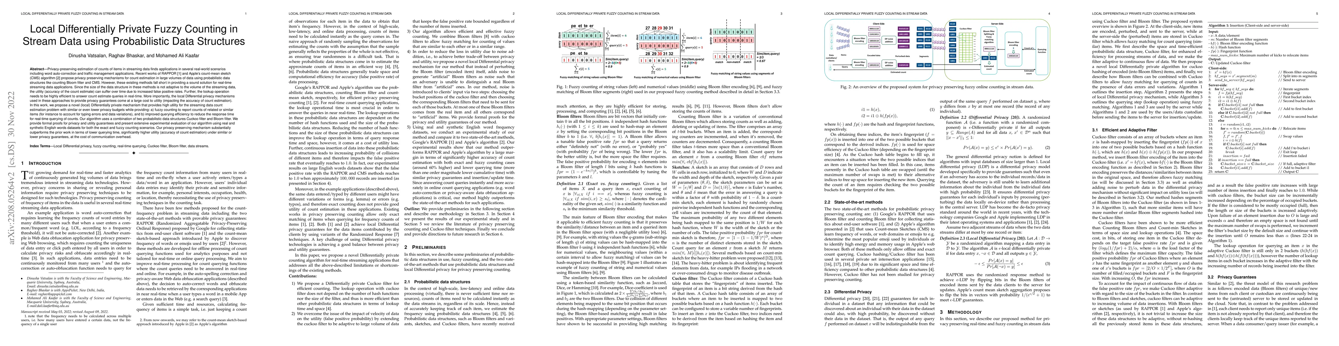 Thumbnail for Local Differentially Private Fuzzy Counting in Stream Data using
  Probabilistic Data Structure