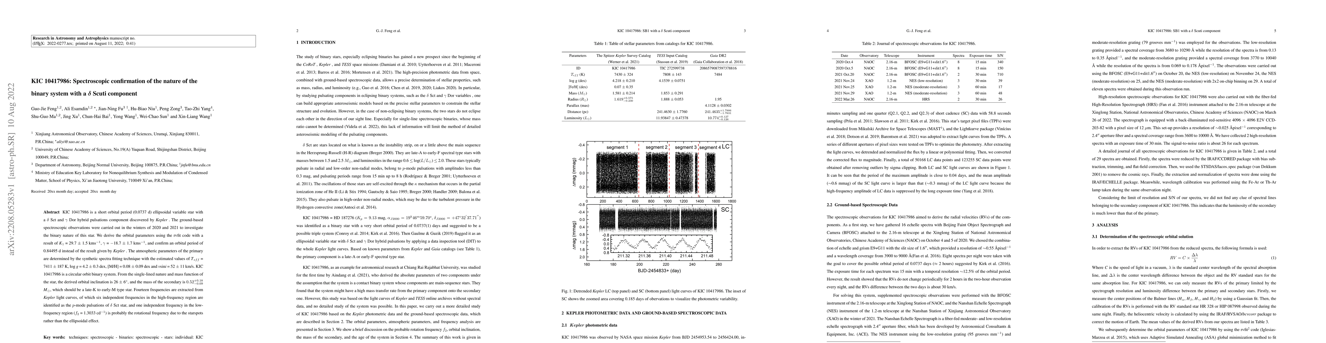 Thumbnail for KIC 10417986: Spectroscopic confirmation of the nature of the binary
  system with a {\delta} Scuti component