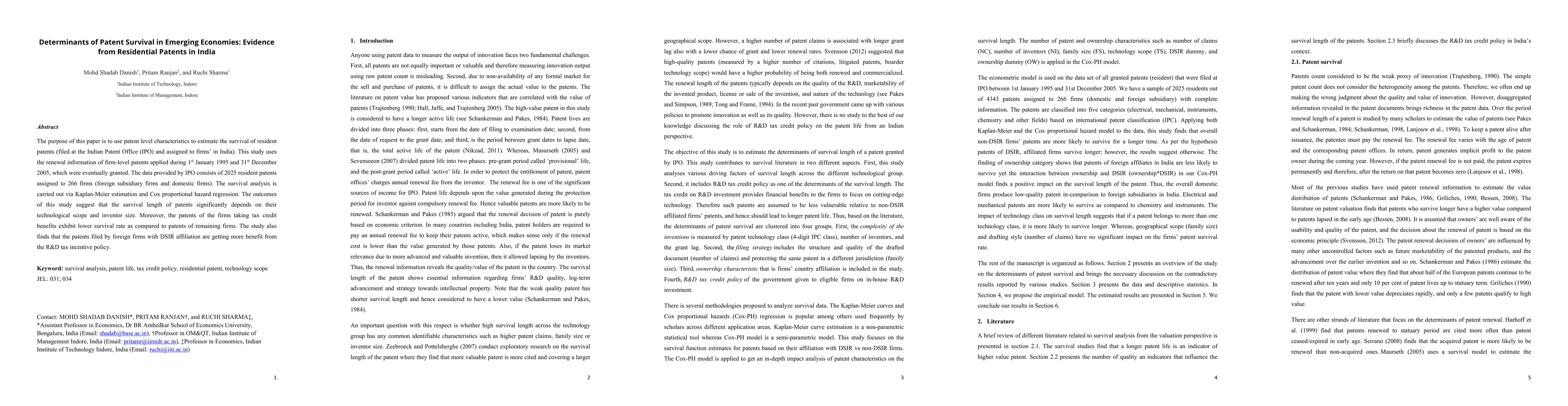 Thumbnail for Determinants of Patent Survival in Emerging Economies: Evidence from
  Residential Patents in India