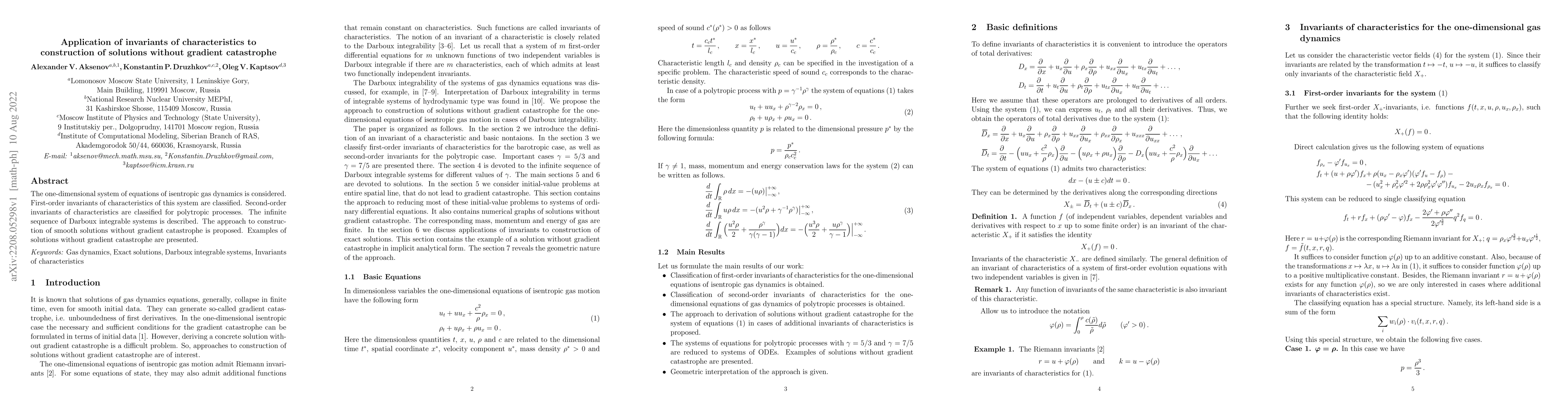 Thumbnail for Application of invariants of characteristics to construction of
  solutions without gradient catastrophe
