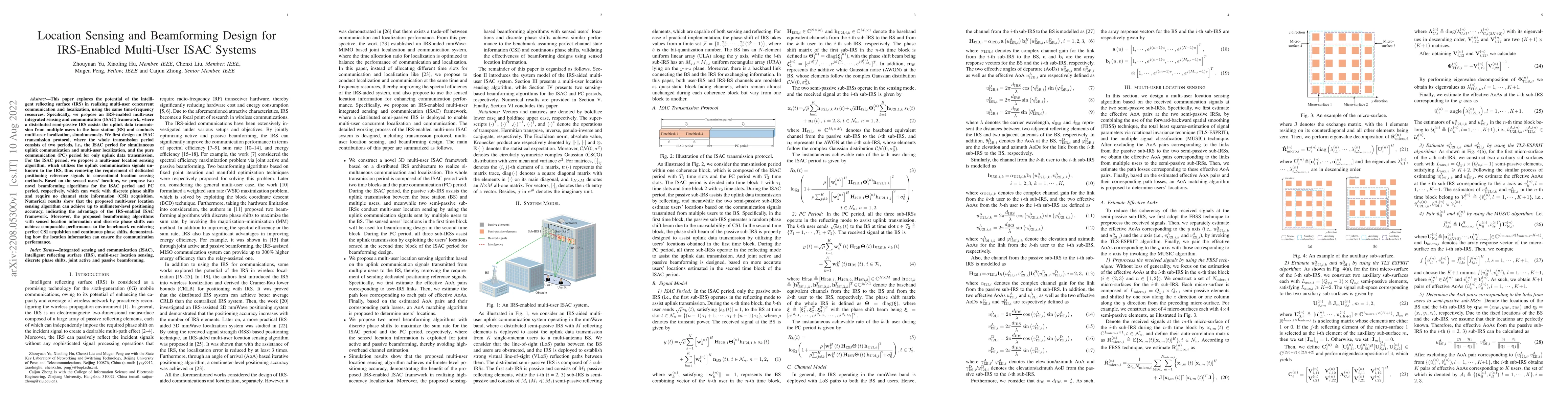 Thumbnail for Location Sensing and Beamforming Design for IRS-Enabled Multi-User ISAC
  Systems