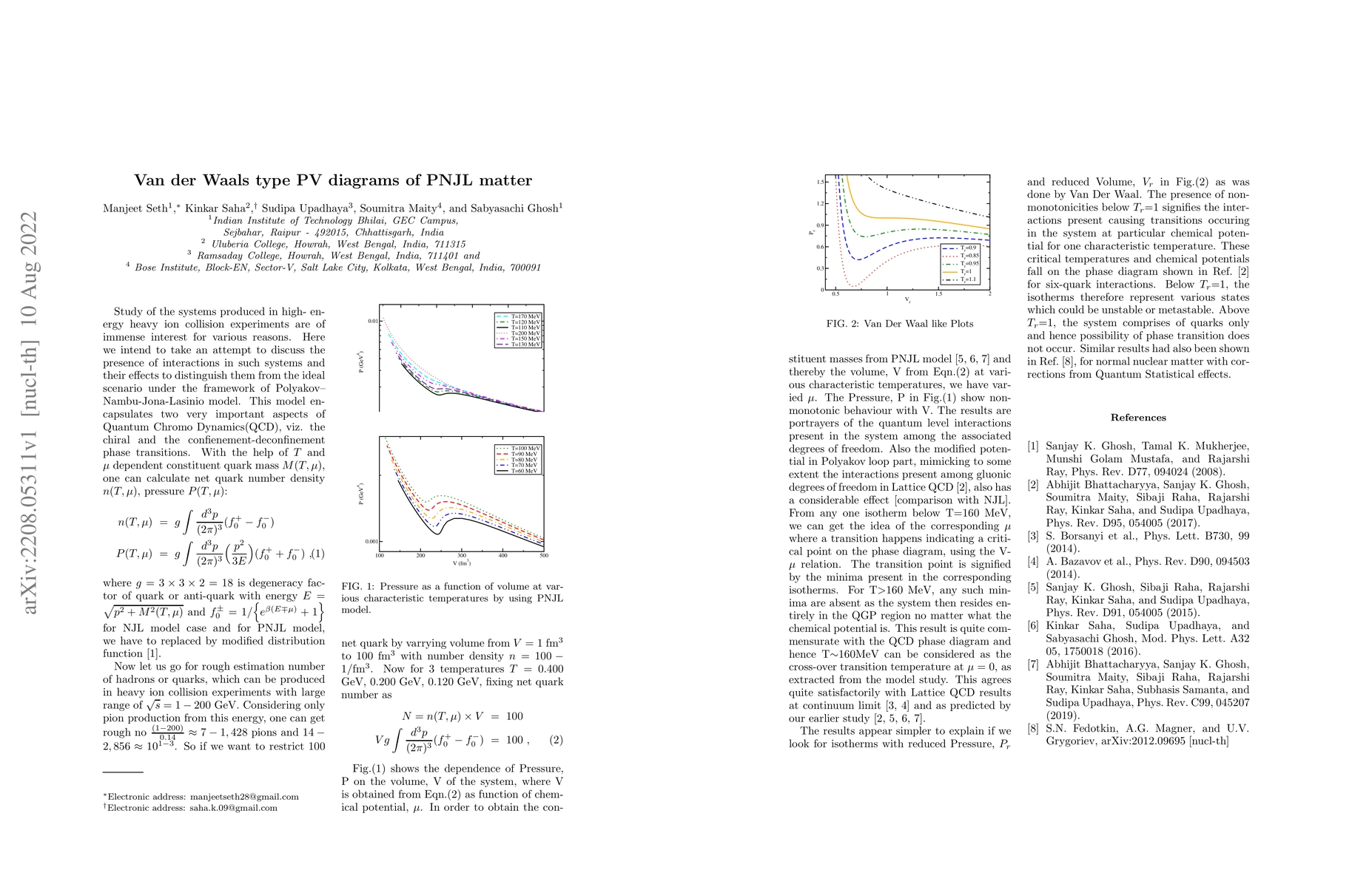 Thumbnail for Van der Waals type PV diagrams of PNJL matter