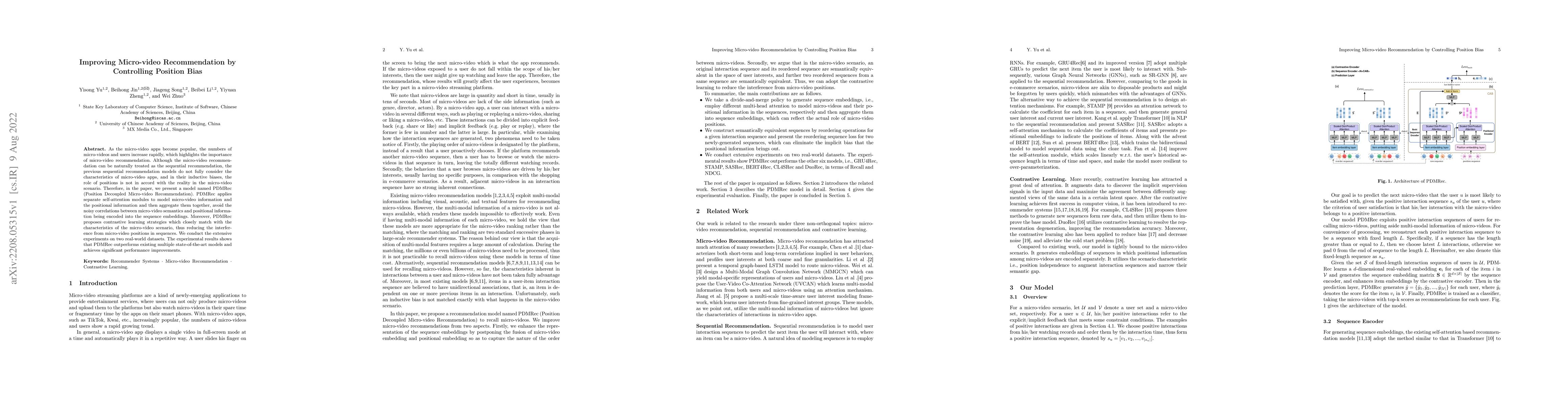 Thumbnail for Improving Micro-video Recommendation by Controlling Position Bias