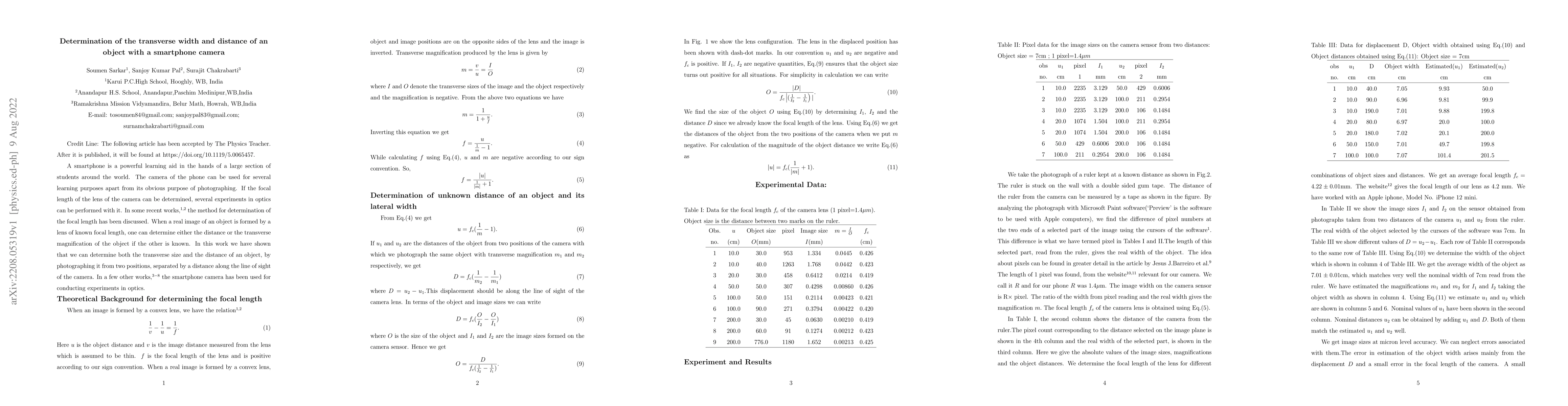 Thumbnail for Determination of the transverse width and distance of an object with a
  smartphone camera