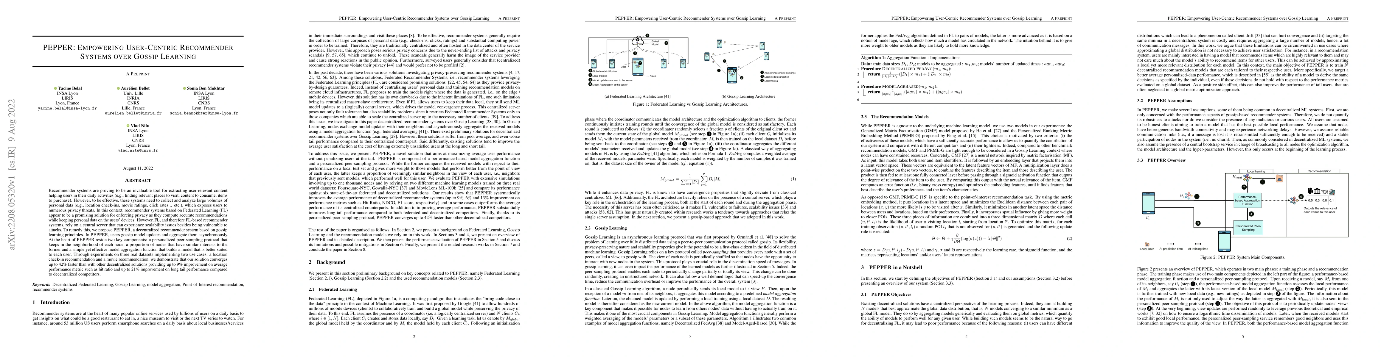Thumbnail for PEPPER: Empowering User-Centric Recommender Systems over Gossip Learning