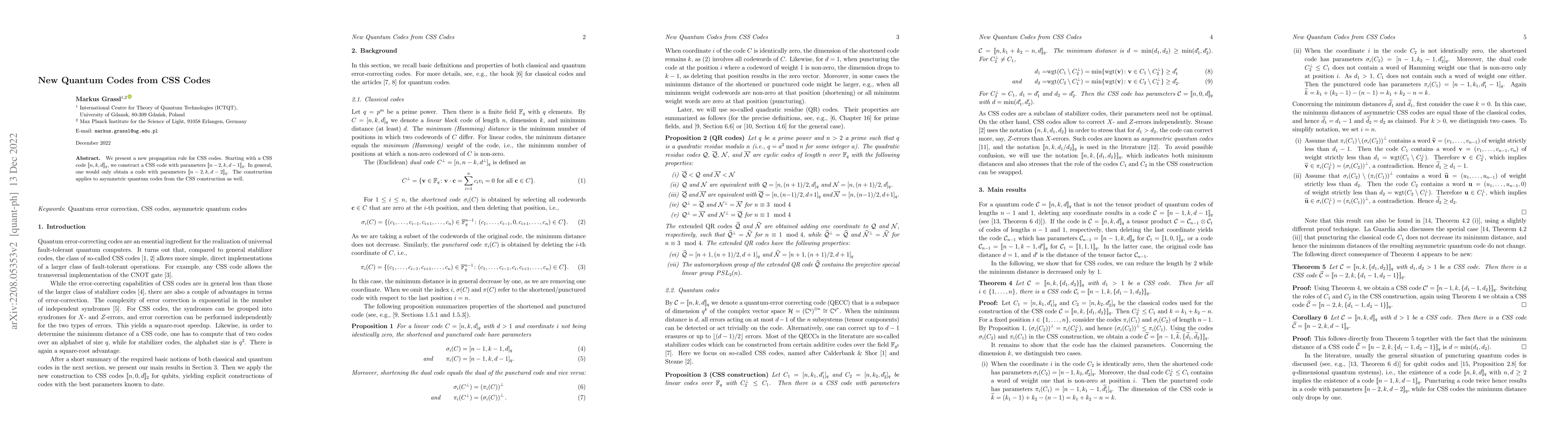 Thumbnail for New Quantum Codes from CSS Codes