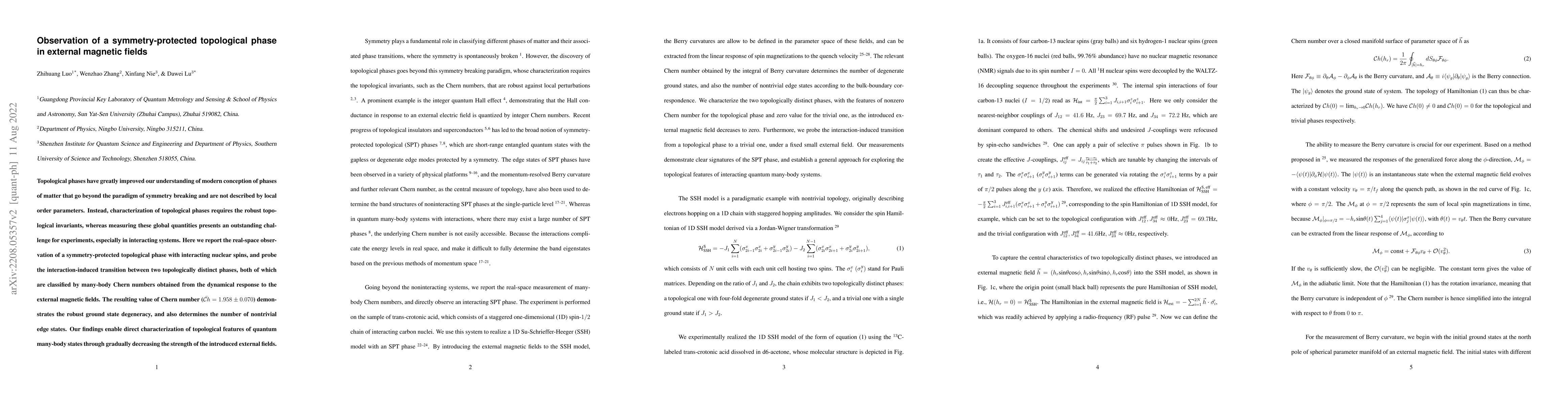 Thumbnail for Observation of a symmetry-protected topological phase in external
  magnetic fields