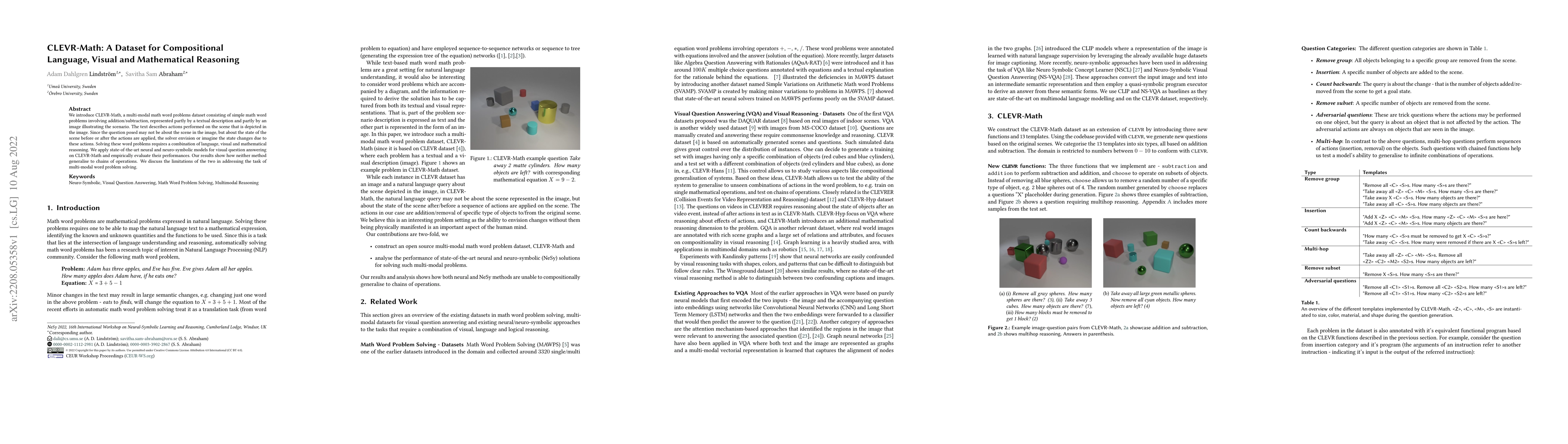 Thumbnail for CLEVR-Math: A Dataset for Compositional Language, Visual and
  Mathematical Reasoning