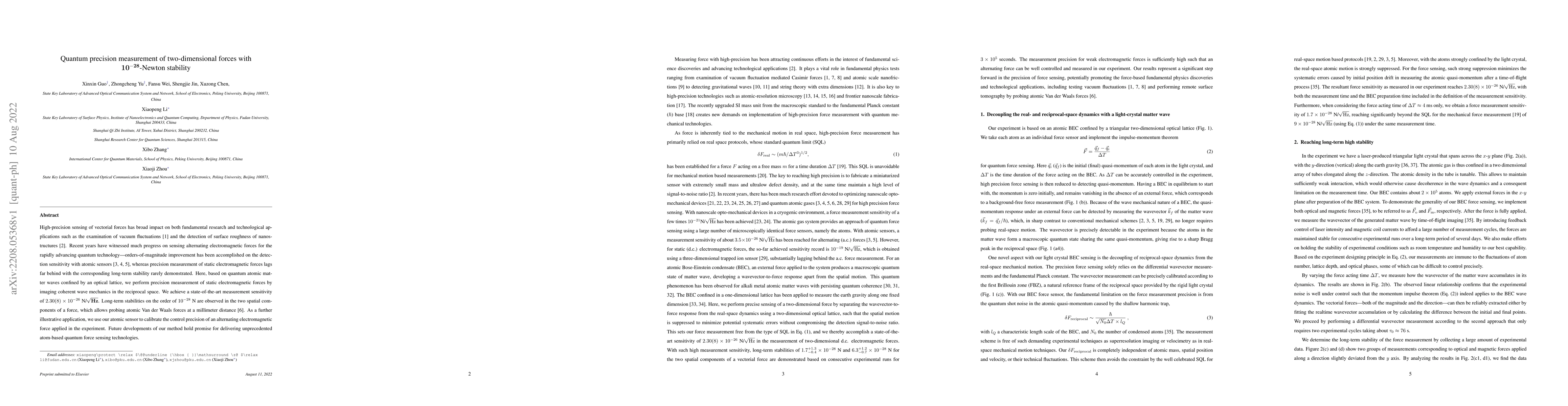 Thumbnail for Quantum precision measurement of two-dimensional forces with ${\bf
  10^{-28}}$-Newton stability