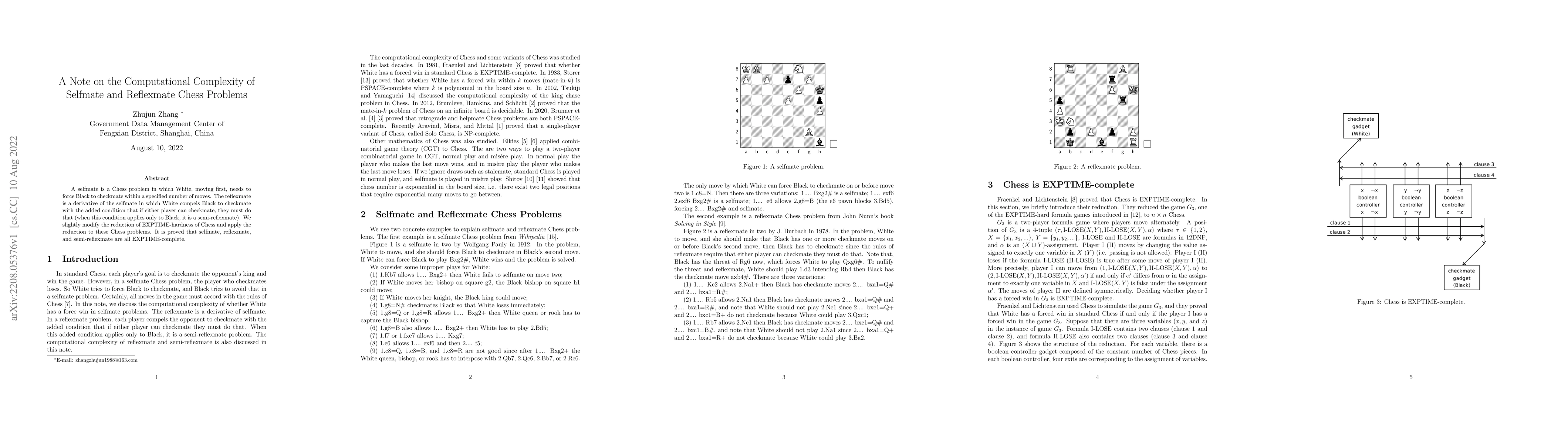 Thumbnail for A Note on the Computational Complexity of Selfmate and Reflexmate Chess
  Problems